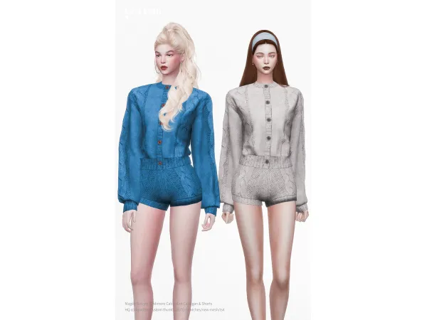Alpha Magda Butrym Cashmere Cable Knit Cardigan Shorts by charonlee - The Sims 4 Custom Content