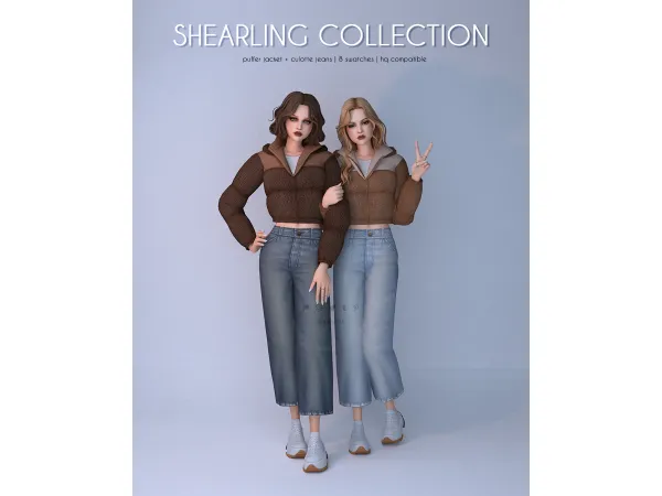 Alpha Puffer Jacket Cullote Jeans Shearling Collection - The Sims 4 Custom Content