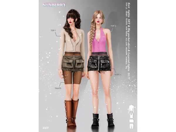 Alpha [SUNBERRY] Knit tights SET Big pocket skirt Layered tights - The Sims 4 Custom Content