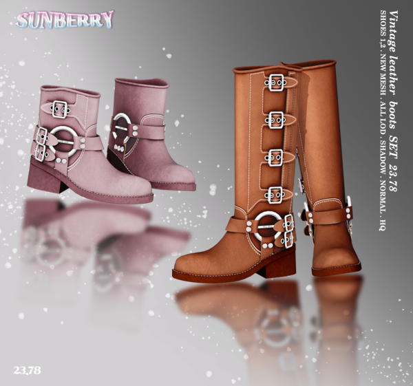 Alpha [SUNBERRY]Vintage leather boots long short SET 2378 (Early access) by simsfinds - The Sims 4 Custom Content