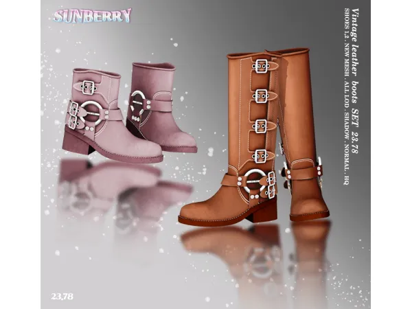 Alpha [SUNBERRY]Vintage leather boots long short SET 2378 (Early access) by sunberry - The Sims 4 Custom Content