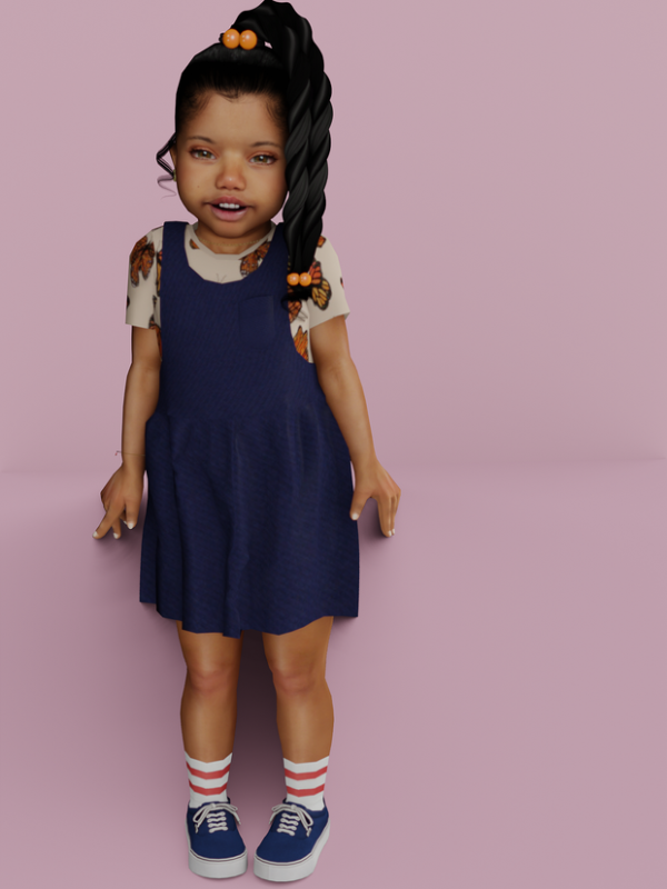 Alpha Overall Denim Dress w Tee Shirt (TODDLER) by simsfinds - The Sims 4 Custom Content