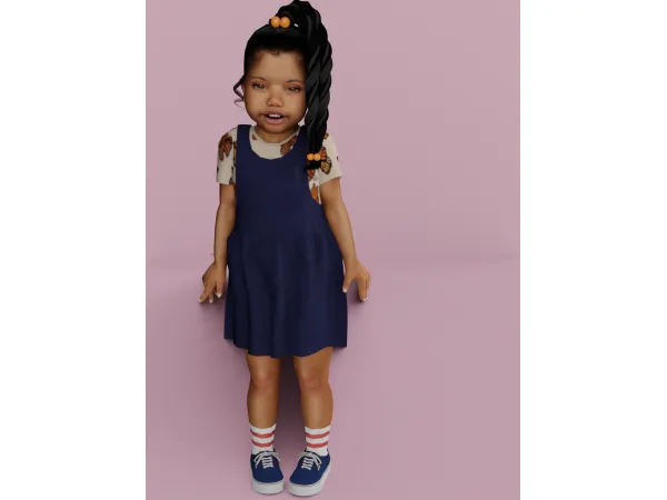 Alpha Overall Denim Dress w Tee Shirt (TODDLER) by kushNkurls - The Sims 4 Custom Content