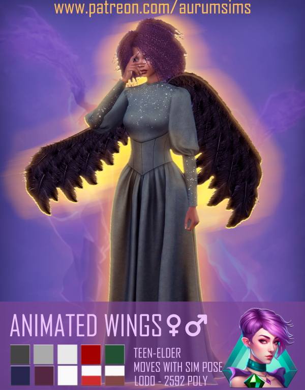 Alpha Animated Wings for female and male sims by aurum - The Sims 4 Custom Content