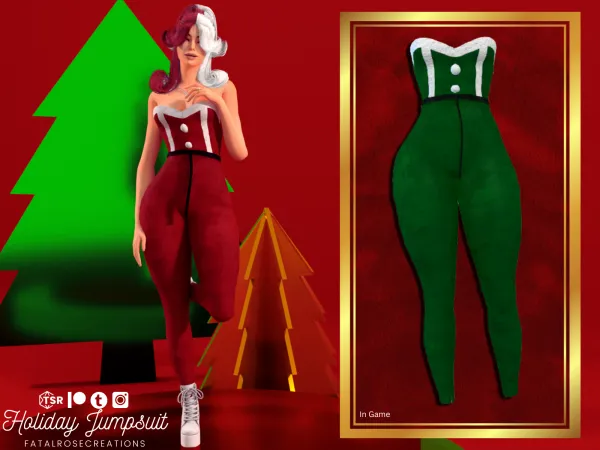 Alpha Holiday Jumpsuit by FatalRoseCreations - The Sims 4 Custom Content