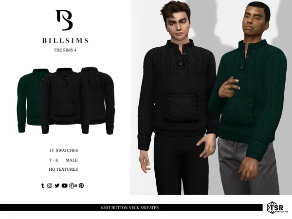 Alpha Knit Button Neck Sweater ( ) - The Sims 4 Custom Content