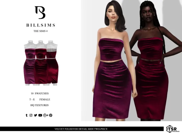 Velvet Foldover Detail Midi Two Piece (TS4)