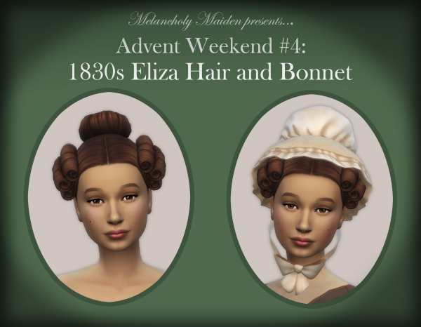 Maxis Match Advent Weekend 4 1830s Eliza Hair and Bonnet by simsfinds - The Sims 4 Custom Content