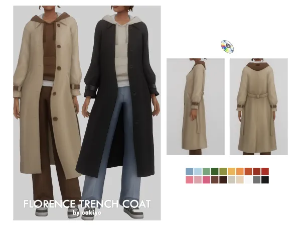 Maxis Match Florence Trench Coat by oakiyo - The Sims 4 Custom Content