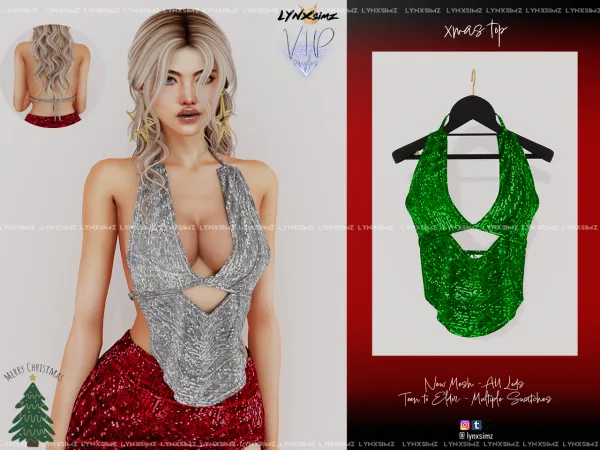 Alpha Xmas Tank Top VIP SINGLES by lynxsimz - The Sims 4 Custom Content