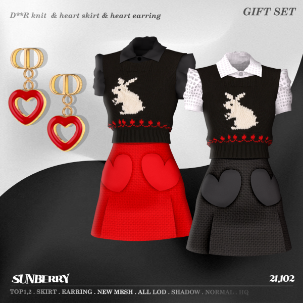 Alpha [SUNBERRY] DR knit heart skirt heart earring by simsfinds - The Sims 4 Custom Content