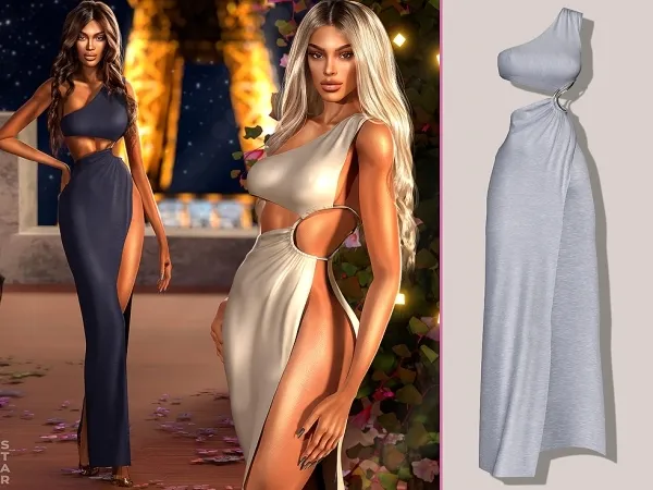 Alpha One Shoulder High Split Dress by cool_content_star - The Sims 4 Custom Content