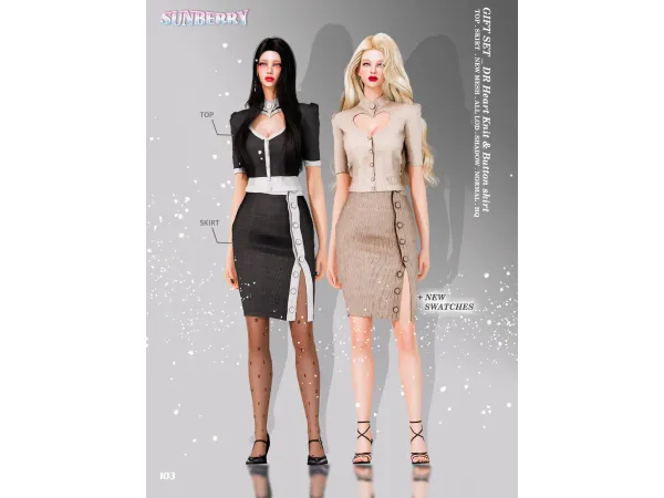 [SUNBERRY]🎁GIFT SET_DR Heart Knit & Button skirt 103(Early access) by sunberry