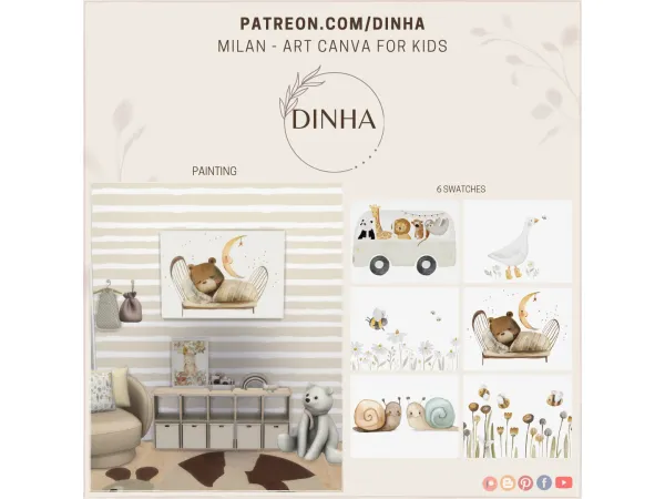 Alpha Milan Art Canva for kids - The Sims 4 Custom Content