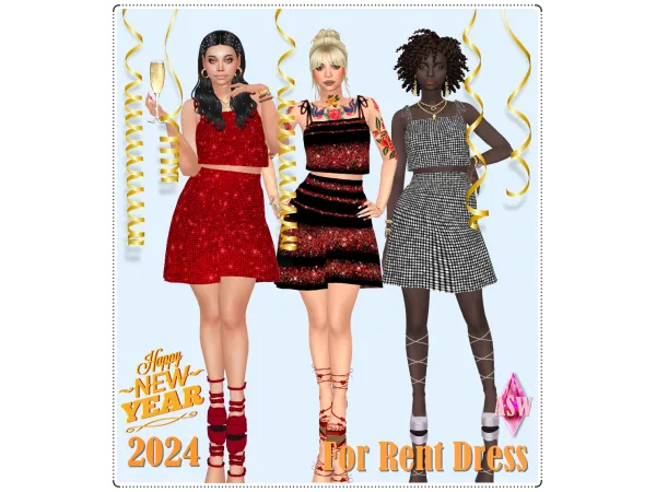 Maxis Match Happy New Year 2024 For Rent Dress by AnnettsSims4Welt - The Sims 4 Custom Content