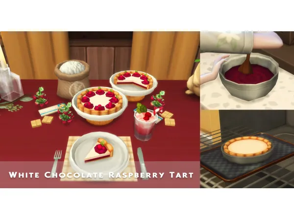 Maxis Match December 2023 Recipe_White Chocolate Raspberry Tart by oni28 - The Sims 4 Custom Content