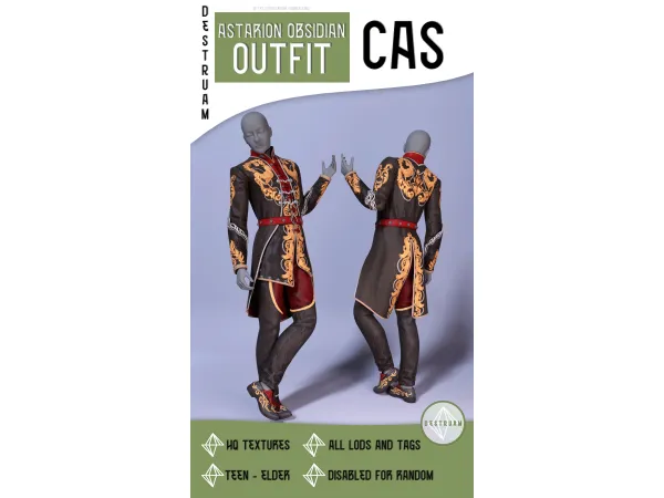 Alpha Astarion obsidian outfit - The Sims 4 Custom Content