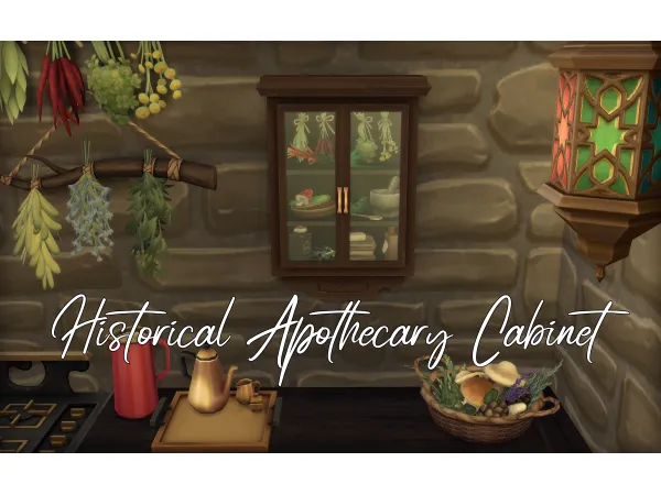 Maxis Match Functional Historical Apothecary Cabinet by Naunakht - The Sims 4 Custom Content