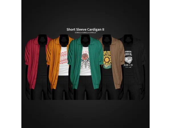 Alpha Short Sleeve Cardigan II by gorillax3 - The Sims 4 Custom Content