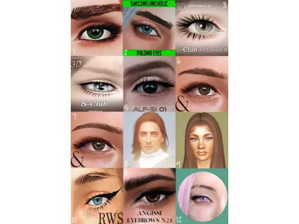 WanderingSims Fave Eyes Eyelashes Brows List - The Sims 3 Custom Content