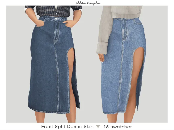 Alpha Elliesimple Front Split Denim Skirt - The Sims 4 Custom Content