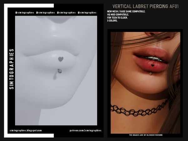 Alpha Vertical Labret Piercing SF01 - The Sims 4 Custom Content