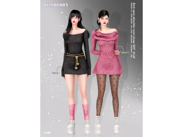 Alpha [SUNBERRY]Knit open shoulder mini dress SET 2386 (Early access) by sunberry - The Sims 4 Custom Content
