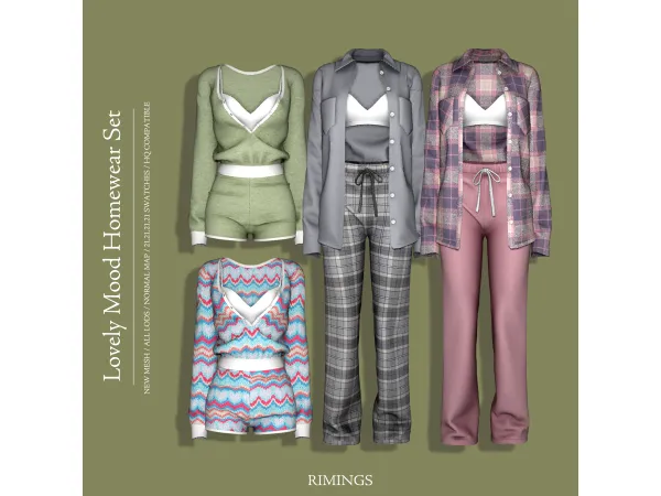 Alpha [RIMINGS] Lovely Mood Homewear Set by RIMINGs - The Sims 4 Custom Content