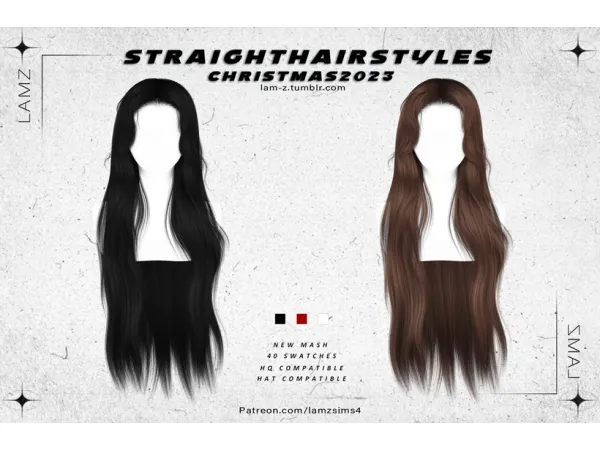 Alpha Christmas Straight Hairstyles by lamzsims4 - The Sims 4 Custom Content