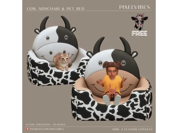 Maxis Match Cow Armcair and Pet Bed - The Sims 4 Custom Content