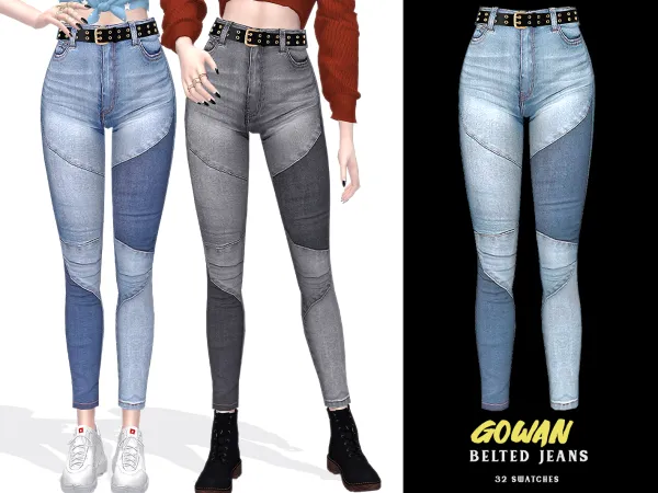 Alpha Gowan Belted Jeans - The Sims 4 Custom Content