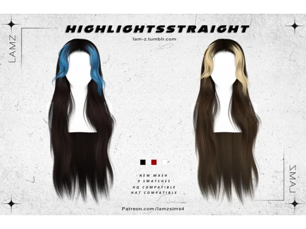 Alpha LAMZ_HighlightsStraightHairstyles_001F - The Sims 4 Custom Content