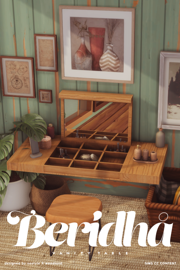 Maxis Match [N O S T Y L E X W O O D L A N D] Beridhå Vanity Table by simsfinds - The Sims 4 Custom Content