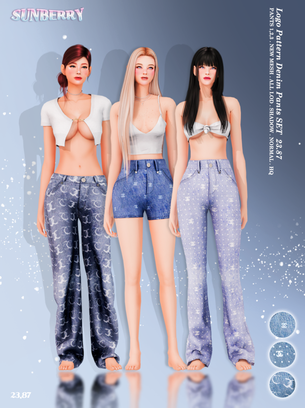 Alpha [SUNBERRY] Logo Pattern Denim Pants SET 2387(Early access) by simsfinds - The Sims 4 Custom Content