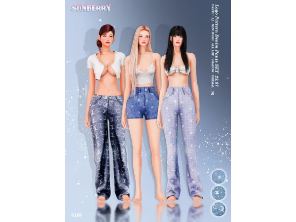 Alpha [SUNBERRY] Logo Pattern Denim Pants SET 2387(Early access) by sunberry - The Sims 4 Custom Content