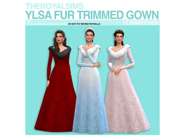 Maxis Match THEROYALSIMS YLSA FUR TRIMMED GOWN by theroyalsims - The Sims 4 Custom Content