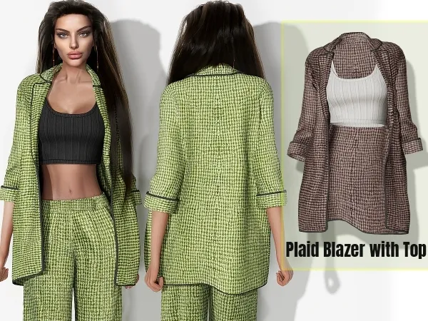 Alpha Plaid Blazer with Tank Top cool_content_star - The Sims 4 Custom Content