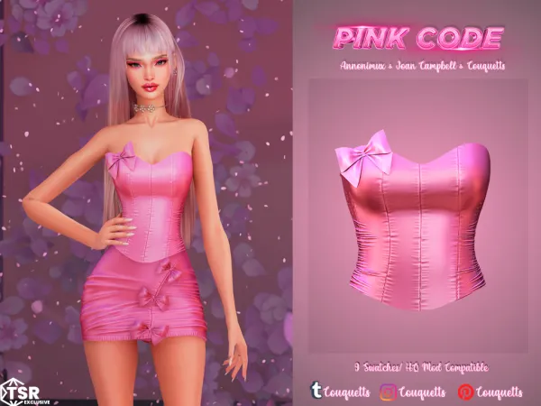 Alpha Couquetts Anonimu x JCB Pink Code SET N2 Top Skirt - The Sims 4 Custom Content