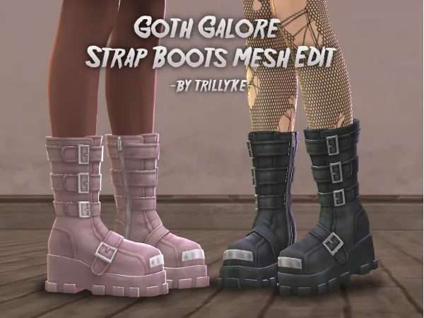 Maxis Match Goth Galore Strap Boots Mesh Edit by trillyke - The Sims 4 Custom Content