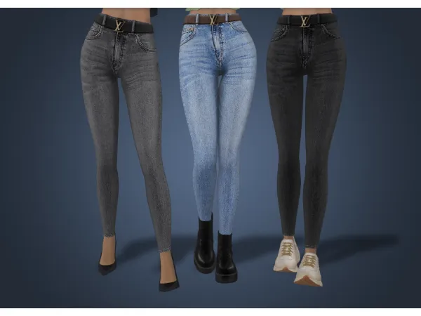 4t2 GorillaX3 Belted Jeans with three various for shoes - The Sims 2 Custom Content