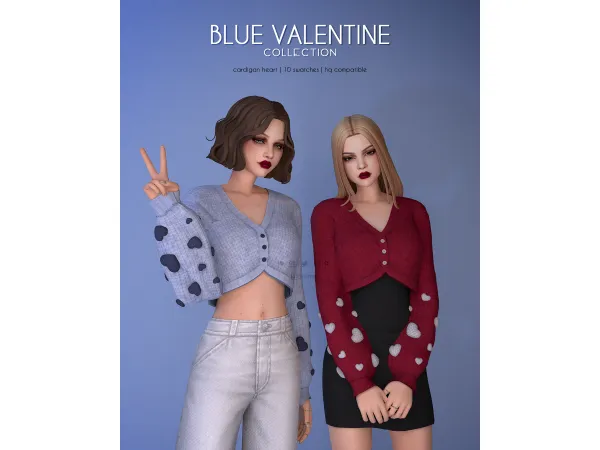 Mix Cardigan Heart Blue Valentine Collection - The Sims 4 Custom Content