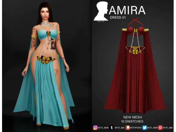 Alpha Amira Dress V1 by betoposes - The Sims 4 Custom Content