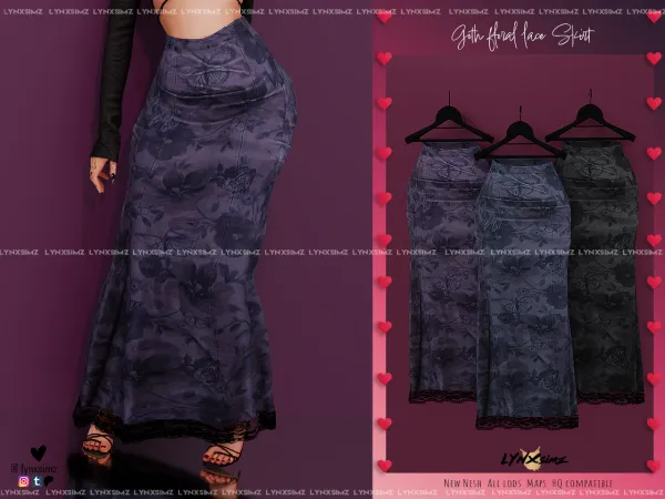 Alpha Goth Floral Lace Skirt Supporters Members by lynxsimz - The Sims 4 Custom Content