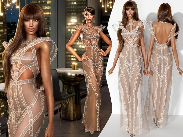 Alpha Alexandra'S Sequin Maxi Sheer Dress from Venice Film Festival 2023 by cool_content_star - The Sims 4 custom content