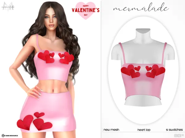 Alpha Heart Top and Skirt Set - The Sims 4 Custom Content