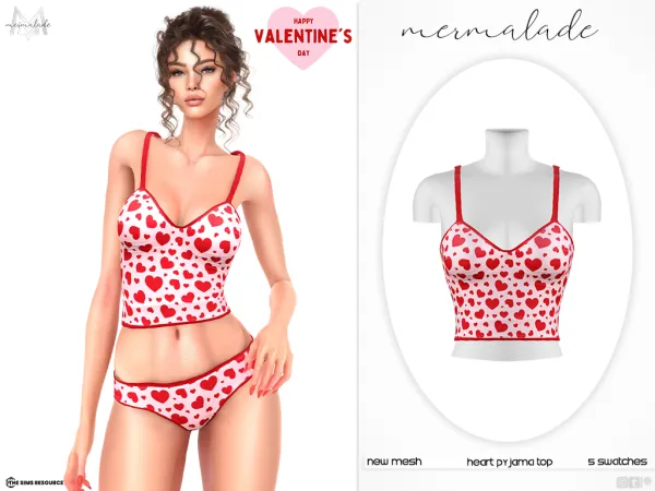Alpha Heart Pyjama Top MC531 and Heart Pyjama Short MC532 - The Sims 4 Custom Content
