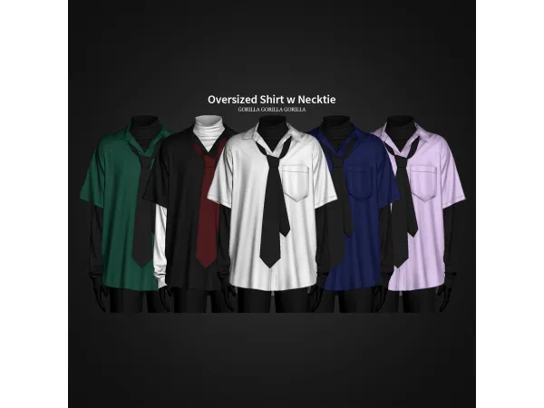 Alpha Oversized Shirt w Necktie by gorillax3 - The Sims 4 Custom Content