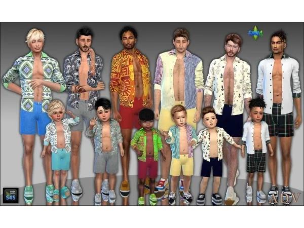 Mix Summer outfits for dad and son - The Sims 4 Custom Content
