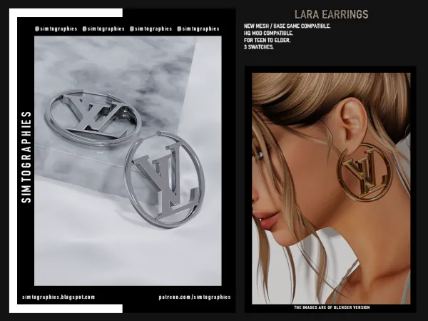 Alpha Lara Earrings - The Sims 4 Custom Content