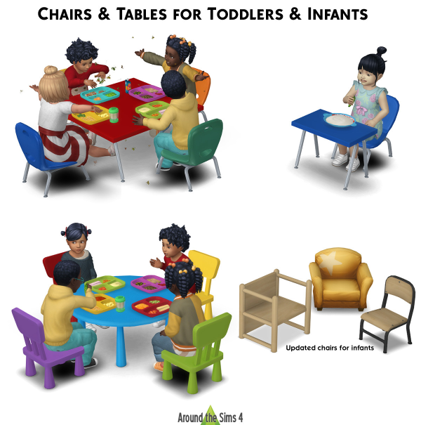 Maxis Match Around Chairs Tables for Infants Toddlers by simsfinds - The Sims 4 Custom Content